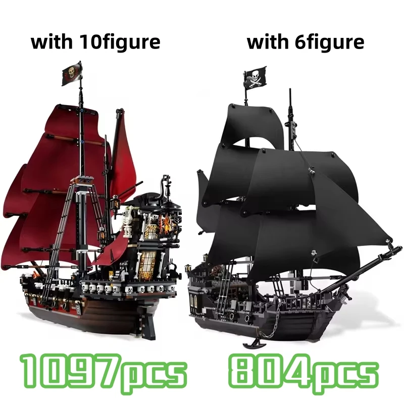 Technical Ship Building Block Model Pirates Black Pearl And Queen Anne MOC 4195 4184 Assemble Bricks Toys Kids Gifts Fit Set