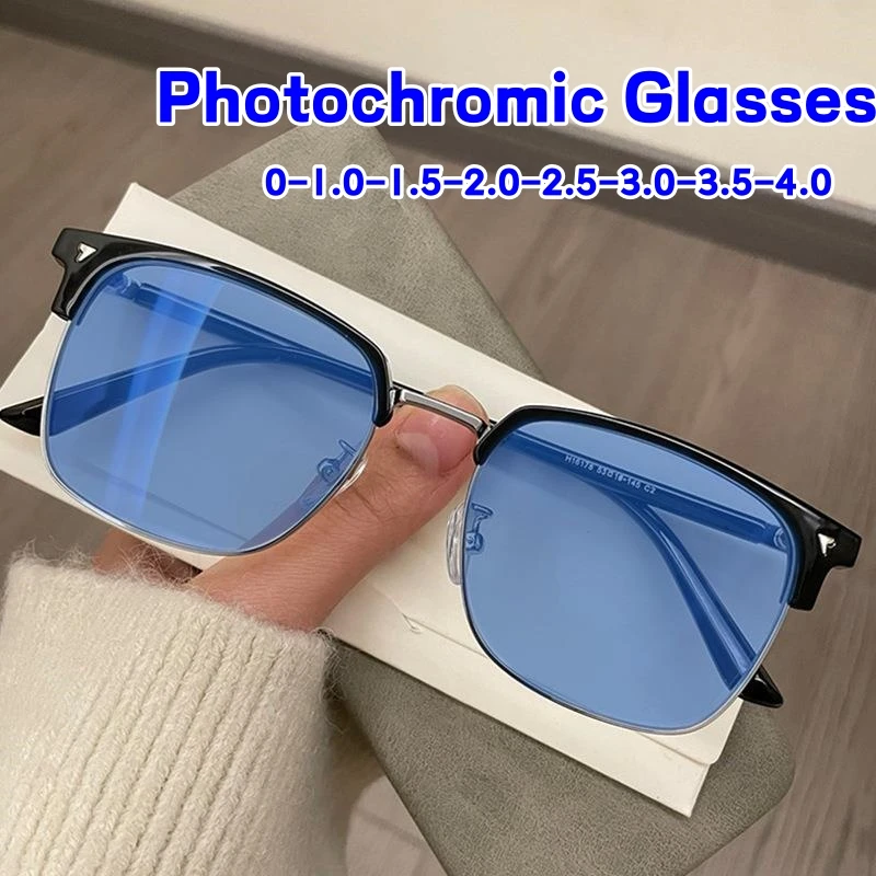 

Half Frame Photochromic Glasses for Men Women Luxury Finished Near Sight Eyewear Diopter New Outdoor Changing Color Sun Glasses