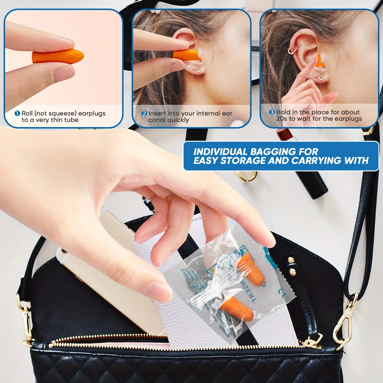 

6 pairs of soundproof earplugs and soft foam earplugs for sleeping, working, snoring and noise reduction.