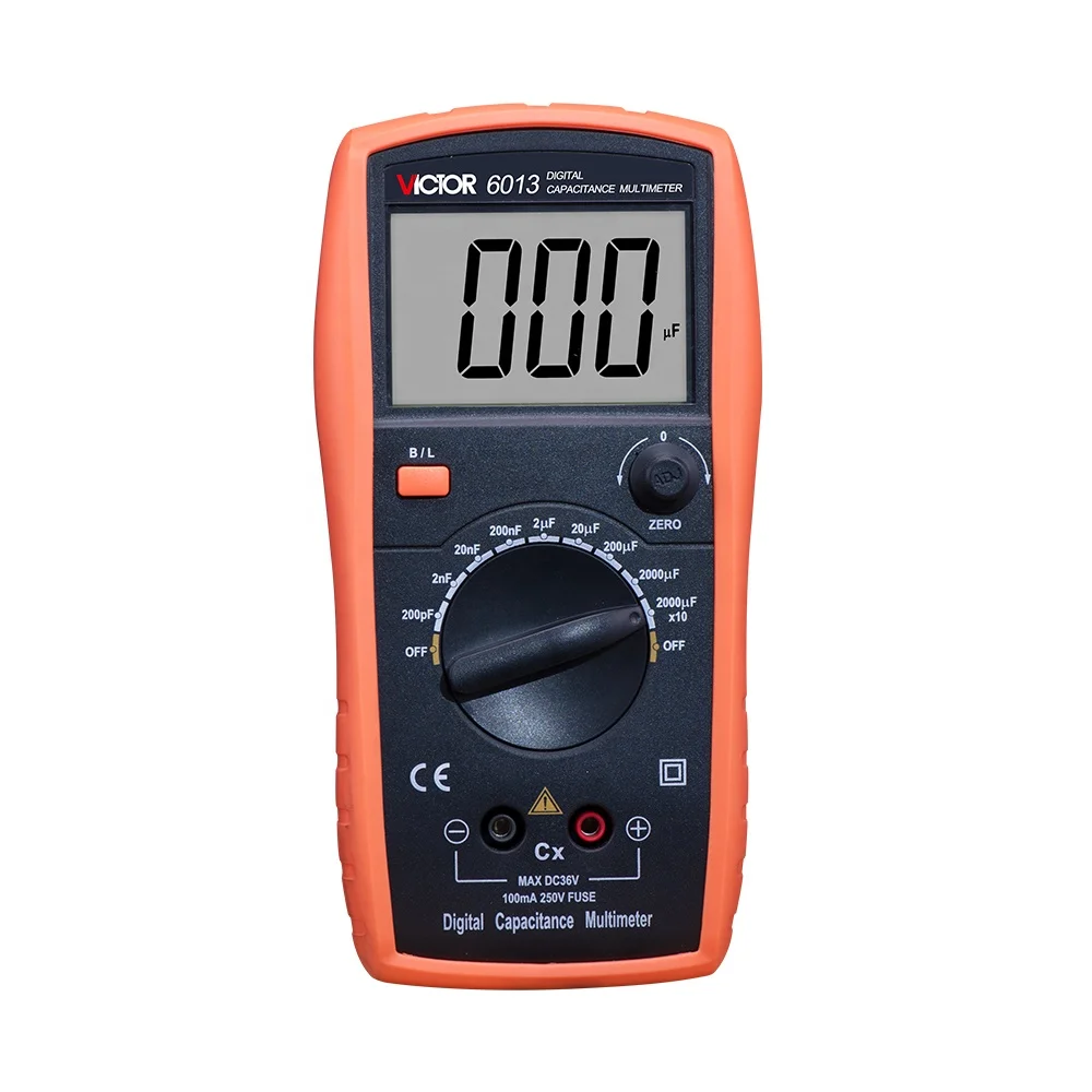 

VICTOR 6013 Capacitor Tester Digital LCD Capacitance Meter 200pF to 20mF Digital Multimeter China Low Price Capacitance Meter