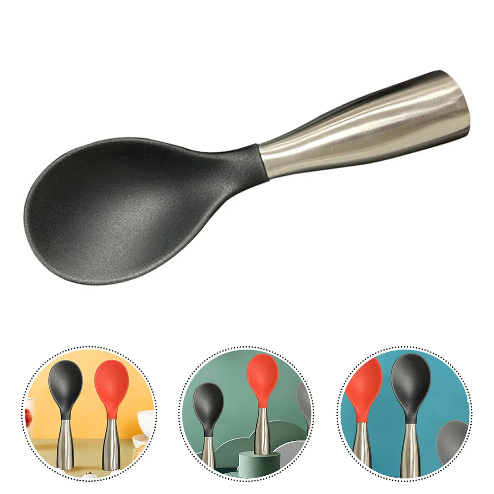 

Standing Rice Spoon with Silicone Head Stainless Steel Handle Space Saving Vertical Storage Reusable Paddle for Sticky Foods