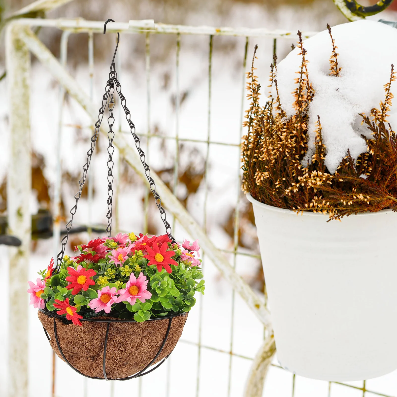 

Hanging Flower Basket Iron Art Coconut Fiber Planter Pot Purple 13cm Home Gardening Balcony Decor Indoor Outdoor Plant Holder