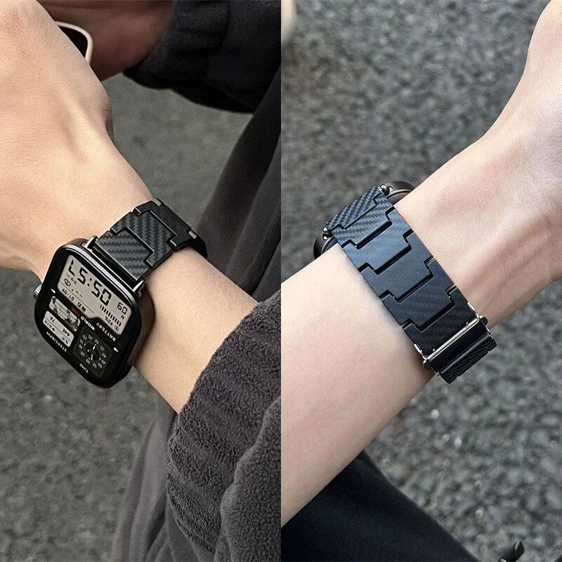 Carbonfaser-Armband für Apple Watch Serie 11 46mm 42mm 44mm 45mm 49mm 40mm 41mm Gliederarmband iWatch 8 7 6 5 4 SE 9 10 Ultra3 Armband