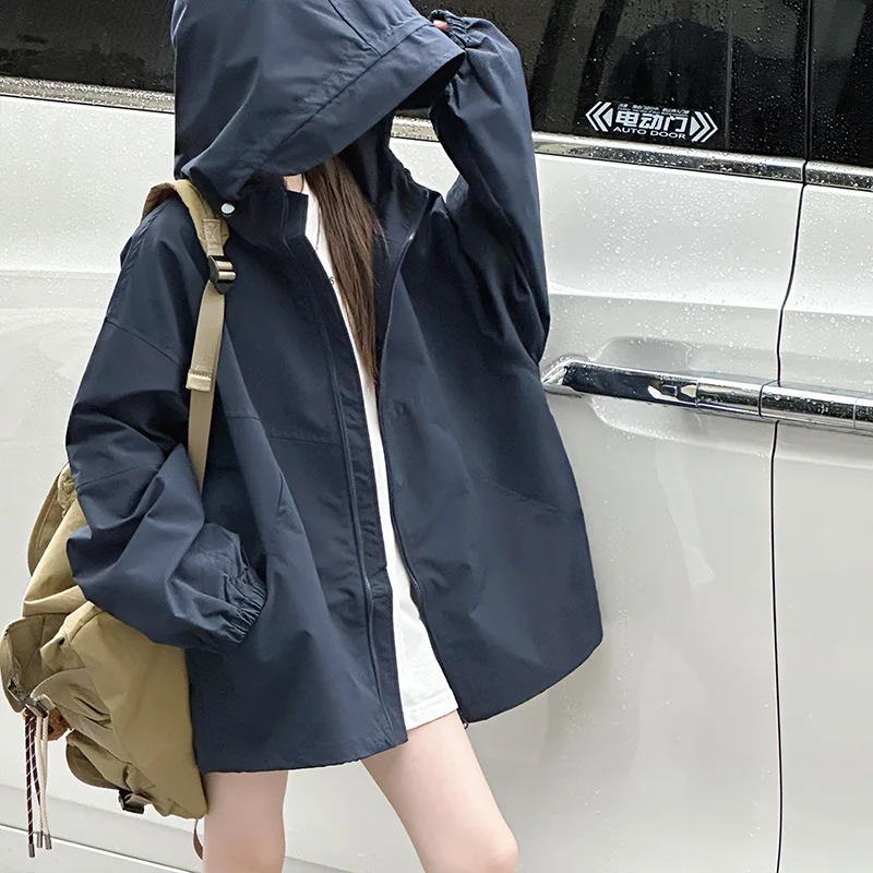 

2025 School Girls Coat Autumn Korean Simple Solid Teenager Girls Hooded Jacket Zipper Long Sleeves Loose Kids Girls Outerwear
