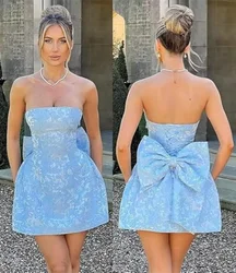 Meekiss Popular Summer Homecoming Dress Strapless Embroidery Cocktail Mini Party Dresses with Bow vestidos de gala