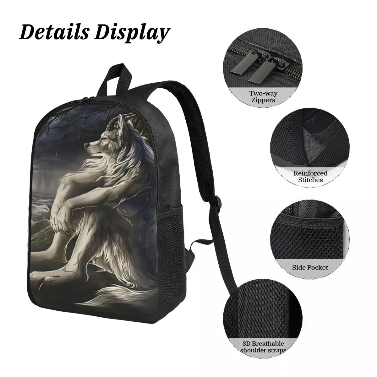 Emo White Wolf Sitting Sad Meme Backpack Student BookBag School Bag Shoulder Bags 3ps Insulated Lunch Bag Pencil Case - view 5