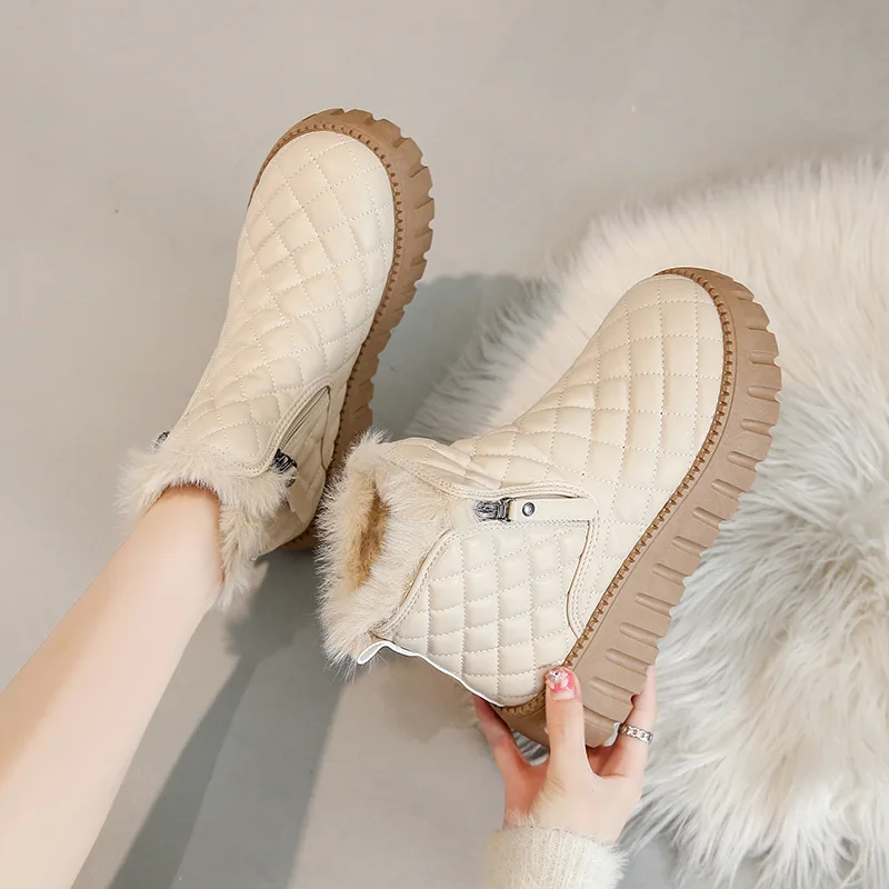 Female High-top Snow Boots Winter Korean Style Warm Casual Flats Thick Bottom Side Zip Cotton Shoes Botas Plataforma Mujer