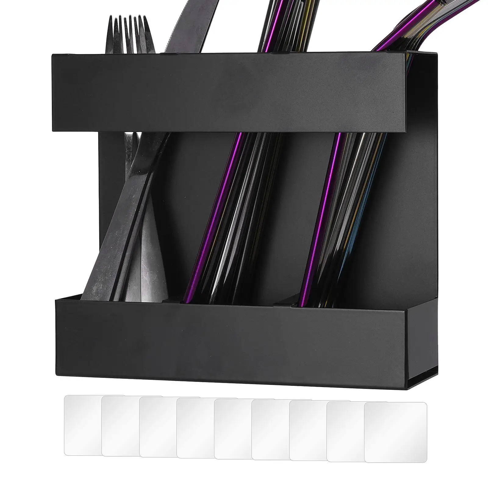 Reusable Straw Organizer Iron Three Compartment Dispenser with Label Stickers for Coffee Bar Restaurant School Office
