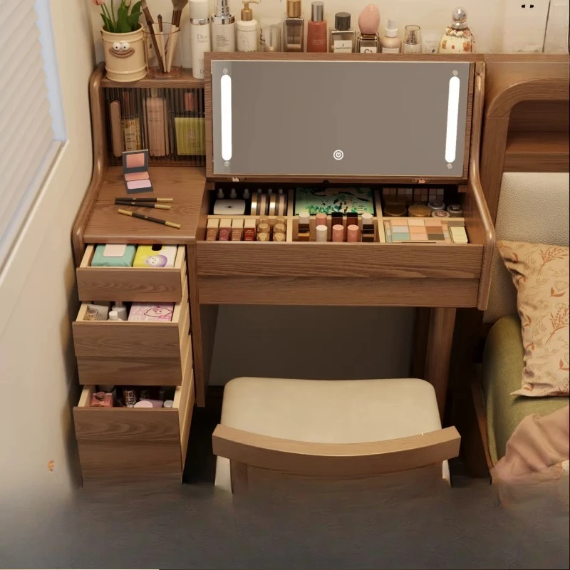 

Dresser, bedroom makeup table, simple small apartment, flip cover storage integrated Nordic style solid wood makeup table