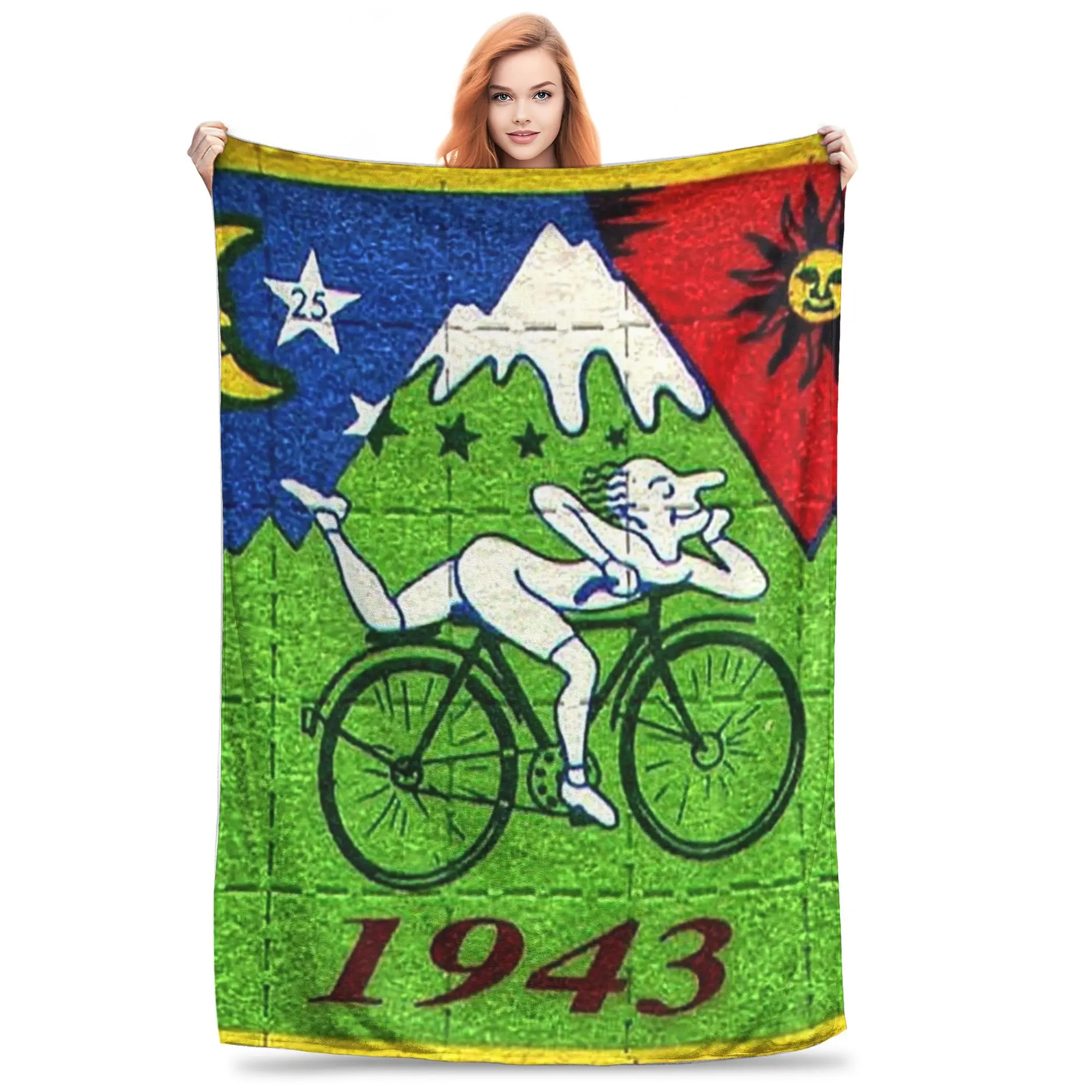 Bicycle Day Lsd Blotter Art Tab Blanket Soft Warm Flannel Throw Blanket Bedding for Bed Living room Picnic Travel Home Couch