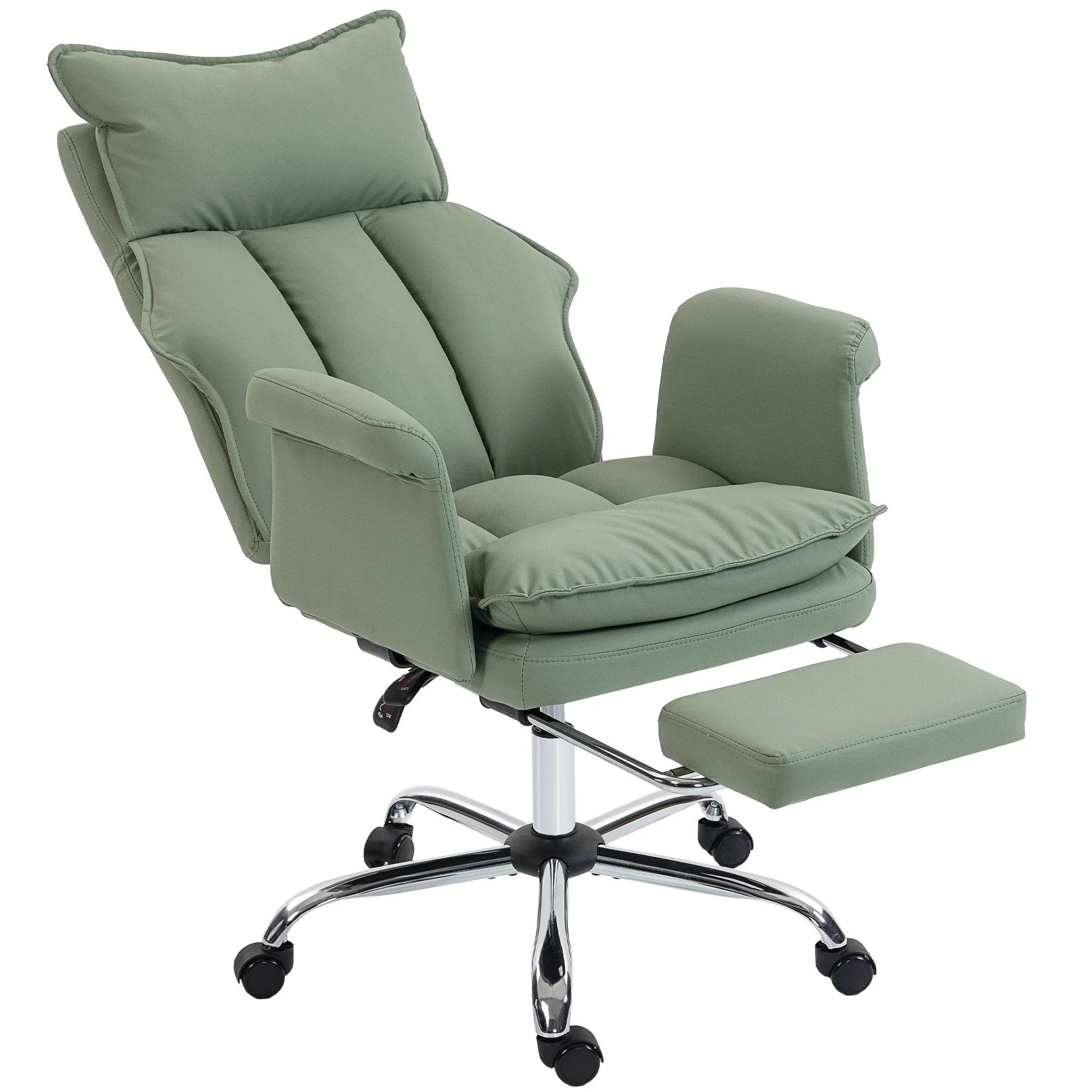 HOMCOM Silla de Escritorio con Reposapiés Respaldo Reclinable Alto Acolchado Grueso Tapizada en Cuero Sintético Ruedas