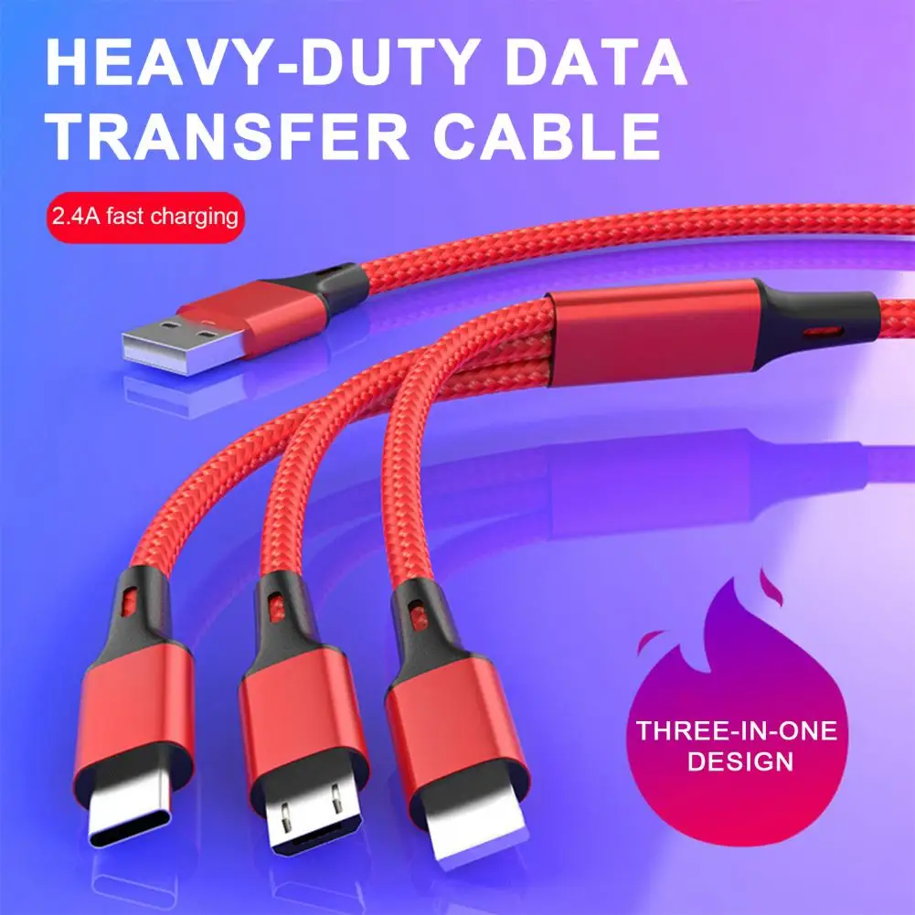 

Flexible Usb Cable Data Cable Durable Nylon Braided 3-in-1 Fast Charging Cable For Multi-device Data Transfer For Mobile