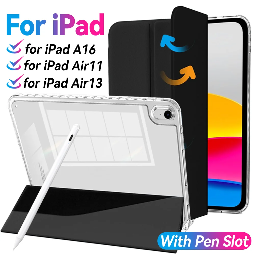 

Clear Back Covers Full TPU Soft Case for IPad (A16) 11th for IPad Air 11inch 13inch Drop Protection Cases with Hidden Pen Slot