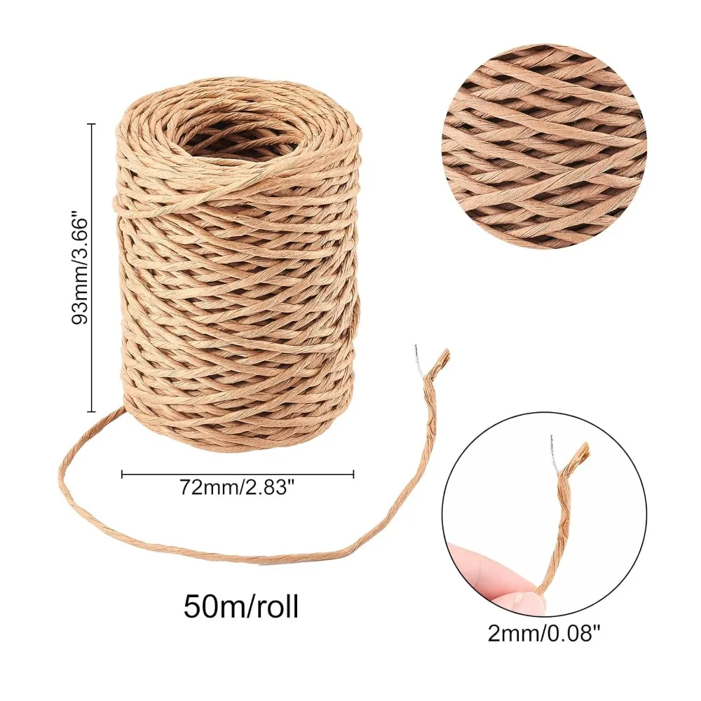 2mm 164ft(50m) Floral Iron Bind Stem Wire Paper Wrapped Rattan Rope Rustic Paper Twine for Flower Bouquets Wedding Gift