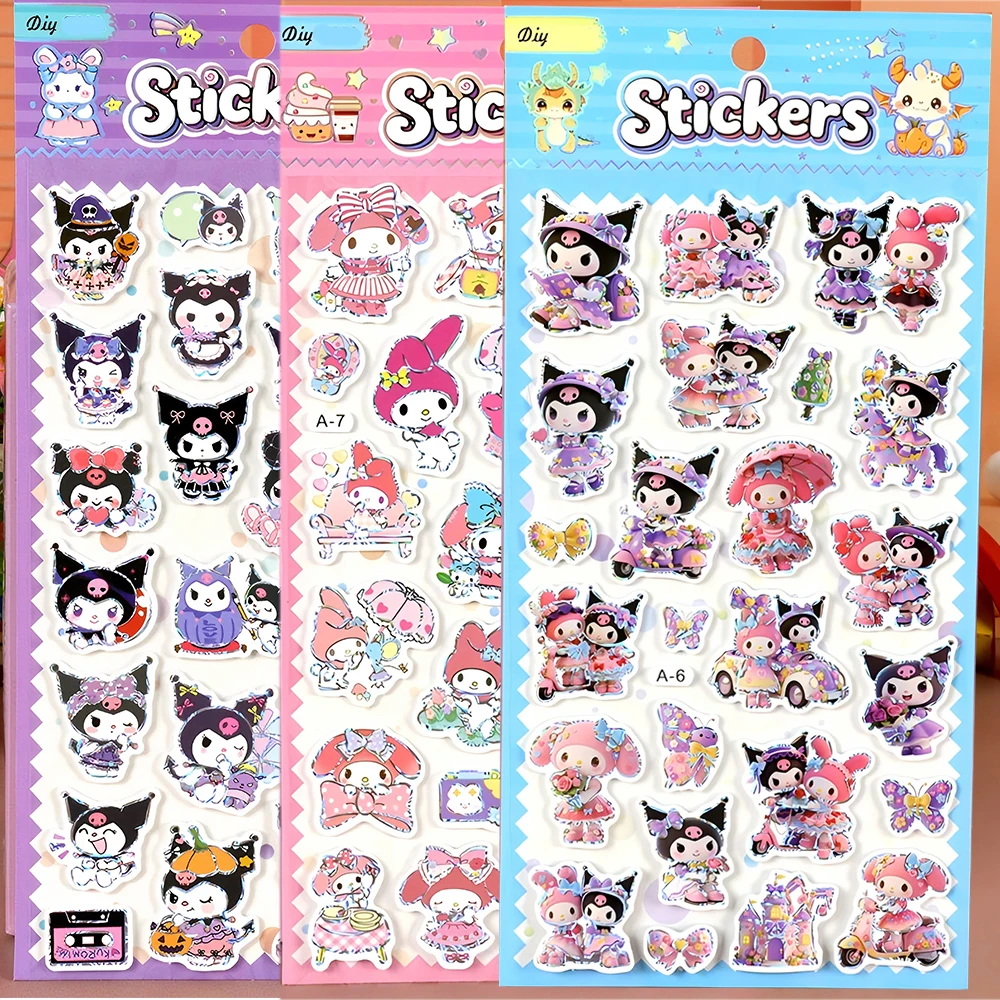 Bonito sanrio anime melodia kuromi dos desenhos animados bolha adesivos decalques diy skate capacete scrapbook adesivo estético fontes de festa