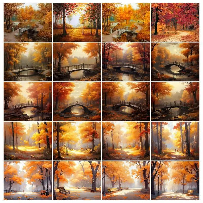 

GATYZTORY Frameless Pictures by numbers 40*50 Autumn Forest KitsHandpainted Gift Painting By Number For Adults Home Decor