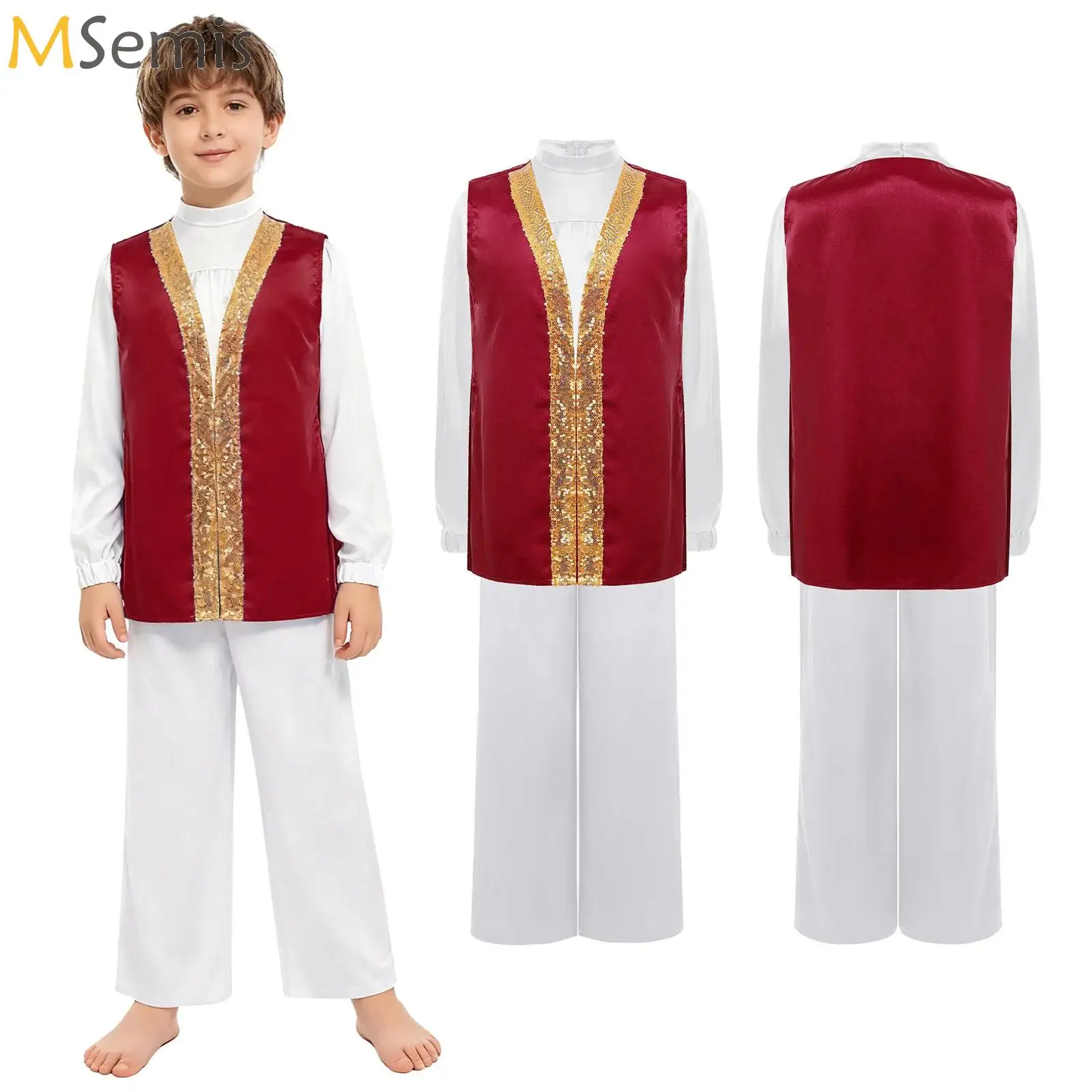 

Kids Boys Girls Modern Lyrical Liturgical Praise Dance Set Praise Church Choir Dresses Ballet Contemporary Dance Robe+Tops+Pants