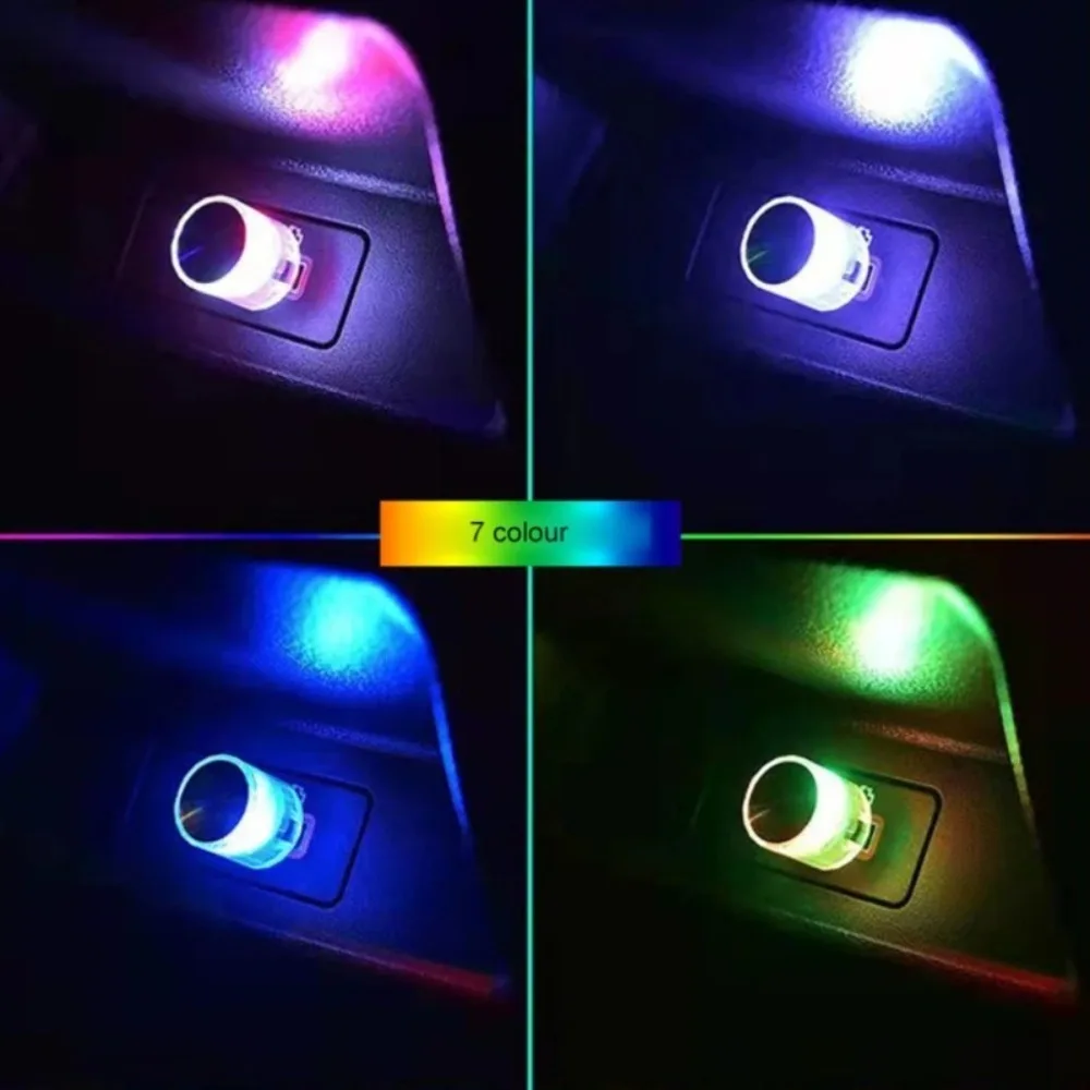 USB Car Ambient Light Auto Interior Decor Plug Play Multicolor Atmosphere Lamp Colorful Flashing Mini Nightlight Neon