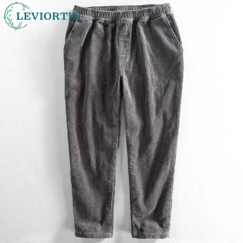 

winter men's street wear elastic waist pants versatile outdoor fashion casual jogging loose solid color casual cropped pants