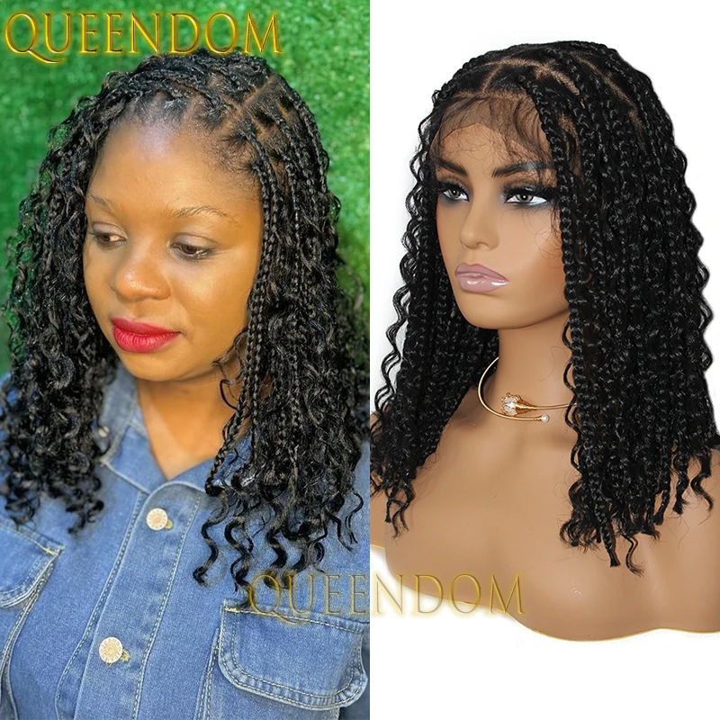 Synthetic Bohemia Box Braid Wig 12 Inch Cornrow Plaits Braids Wig For Black Women Knotless Dreadlock Braided Wig With Curly Ends