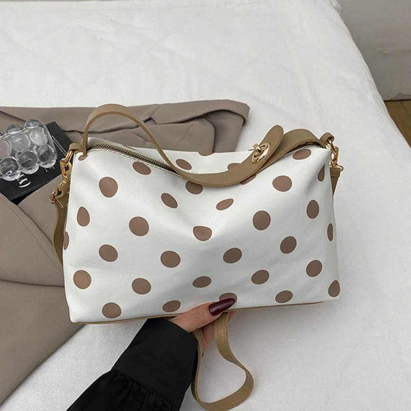 Koreanische Umhängetasche mit Polka Dots, leichte Damen-Umhängetasche, vielseitige, lässige Colorblock-Handtasche für den Arbeitsweg, Reißverschluss – Detail 8