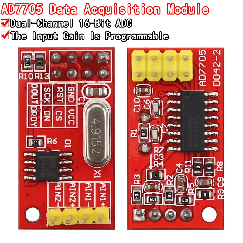 official AD7705 Dual 16 bit ADC Data Acquisition Module Input Gain Programmable SPI Interface TM7705