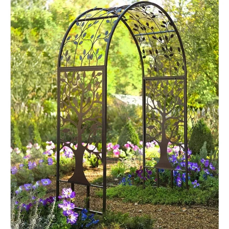 Arado e lareira arco de metal ao ar livre jardim caramanchão árvore da vida 84 "hx53" wx23 "d treliça preta para plantas casamento pátio ao ar livre