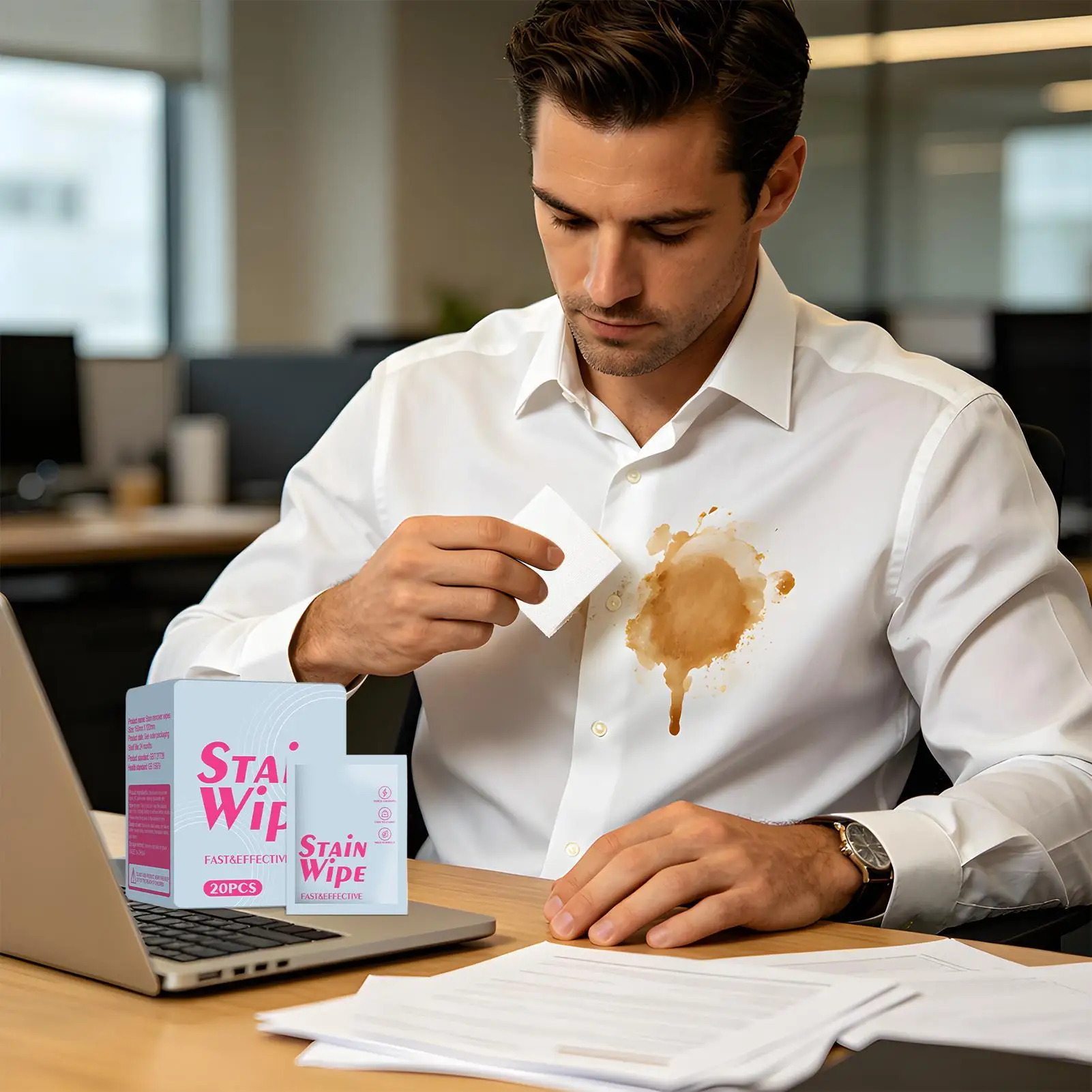 Stain Wipes 20-pieces Individually Wrapped No Rinse Grease Eraser Laundry Wipes for Dryer Clothes Washing Sink Kitchen Home Dorm
