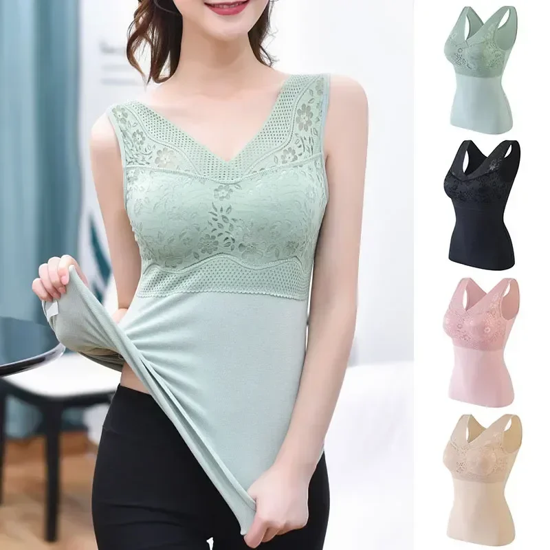 Velvet Padded Thick Warm Soft Undershirt Stretch Thermal Vest Winter Tops With Singlet Underwear Tank Fleece Bra Women