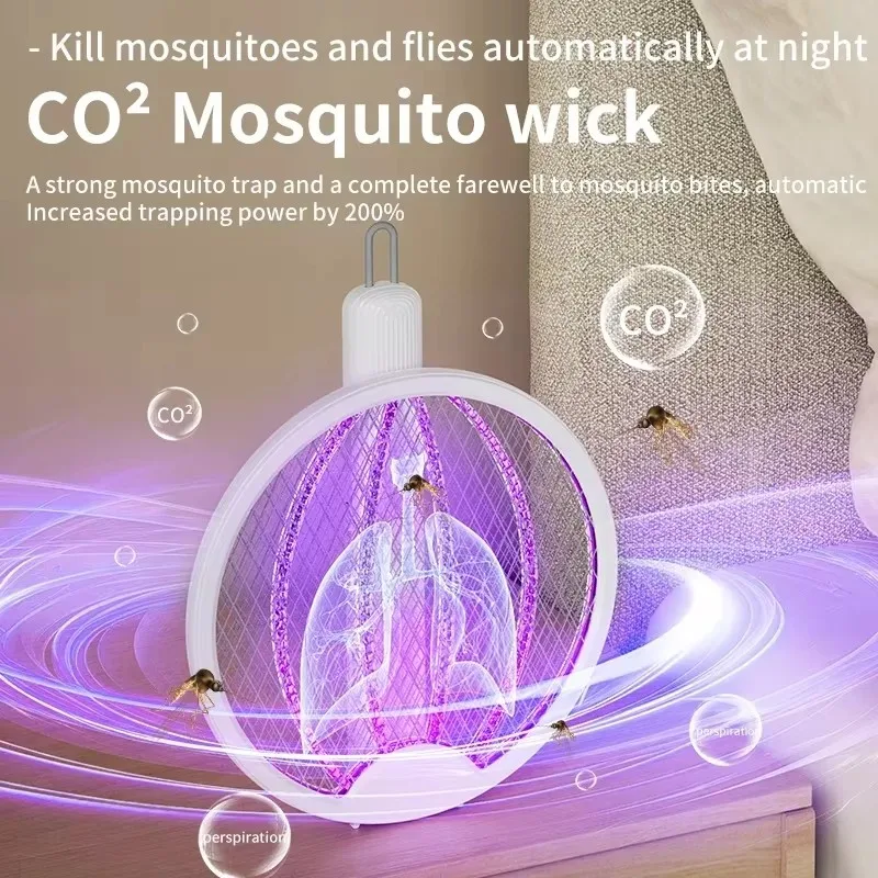 Foldable Electric Mosquito Killer Fly Swatter Trap USB Rechargeable Mosquito Racket Insect Killer UV Light Bug Zapper Figurines