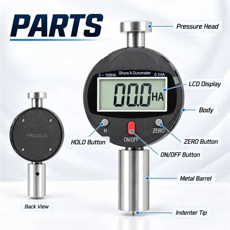 B08B-Shore A Durometer Digital Hardness Tester 0-100HA,For 0-2.5Mm Indenter 0.1HA Resolution Test Soft Rubber, Rubber