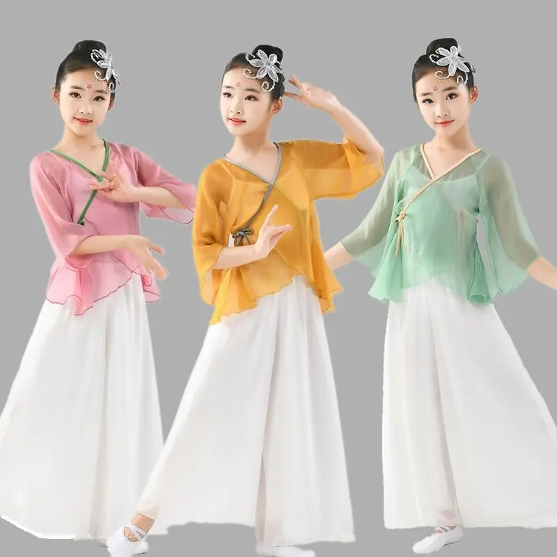Ubrania dla dzieci Kostiumy do tańca klasycznego Kostiumy do tańca chińskiego Kostiumy do ćwiczeń dla dziewcząt Taniec etniczny Hanfu 2025