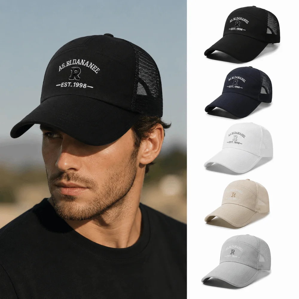 Embroidery Cap - หมวกแก๊ปตาข่ายปักลาย ปรับขนาดได้ ป้องกันแสงแดด ระบายอากาศ ซับเหงื่อ ปีกโค้ง