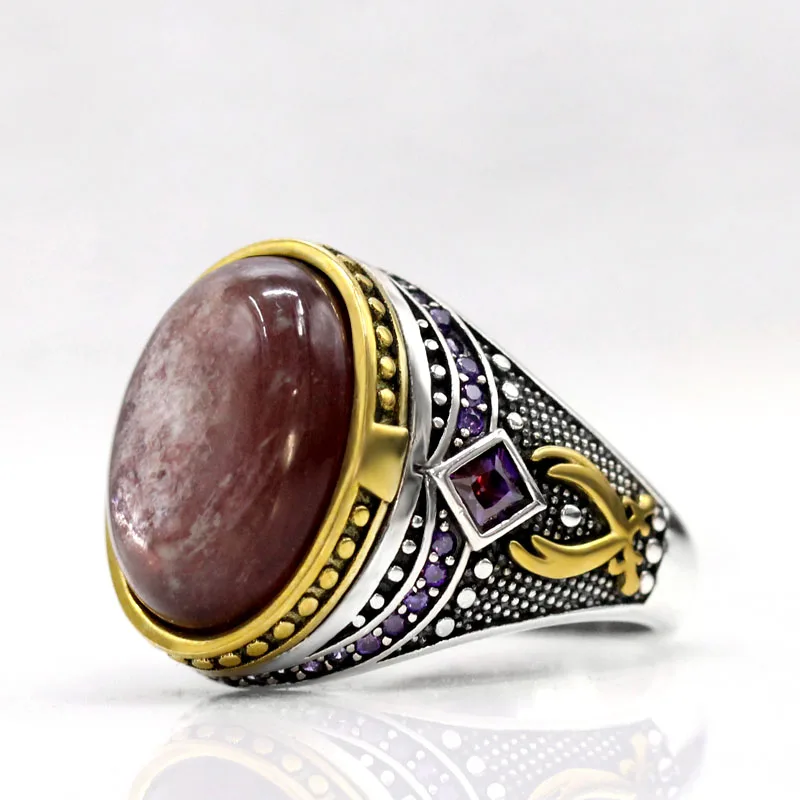 

Natural Purple Litholite Türkiye Vintage 925 Handmade Men's Ring Cat's Eye Luxury Christmas Gift Women's Jewelry