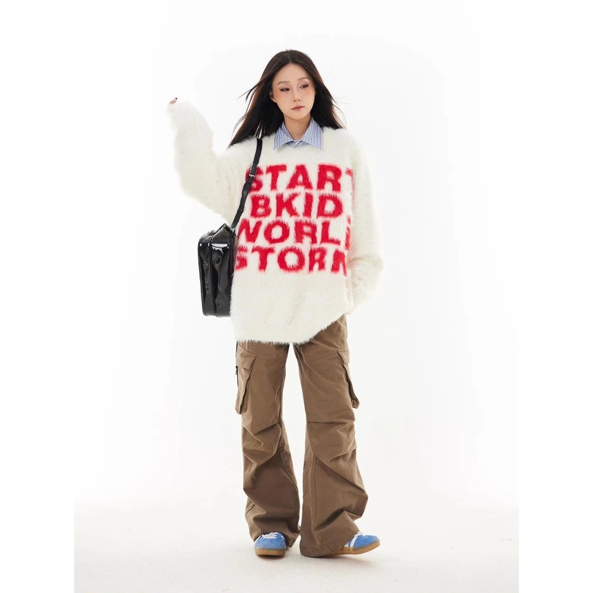 Sweater Bulu Mink Trendy Model Longgar Gaya Retro Amerika untuk Pasangan, Mantel Santai Bahan Serat Polyester untuk Musim Gugur