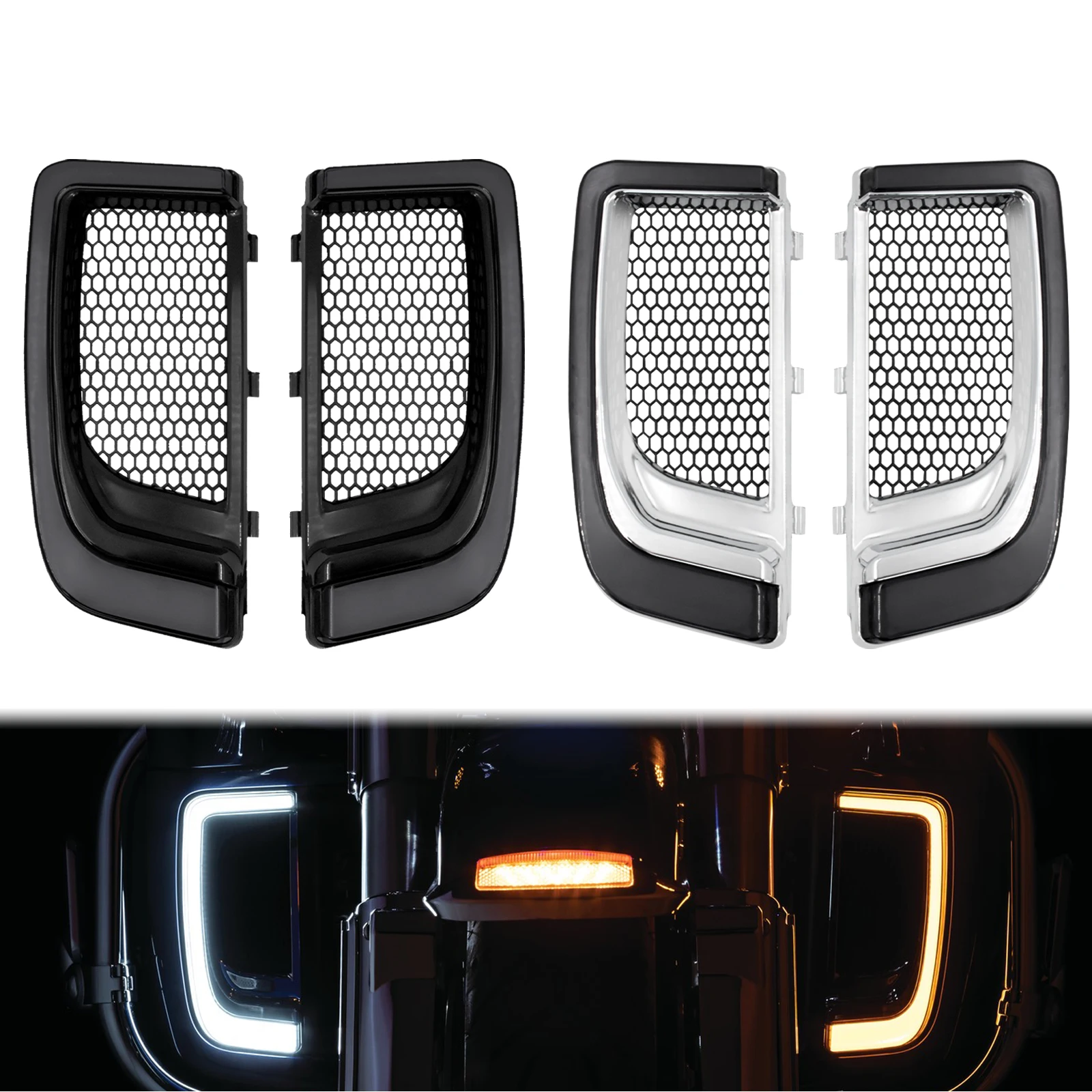 Motorcycle LED Turn Signal Fairing Lower Grills Running Light Lamp For Harley Touring Ultra Limited Road Electra Glide 2014-2022