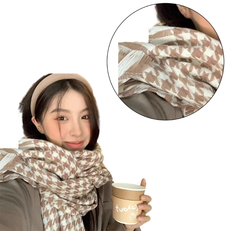 Classical Houndstooth Scarf for Women Girls Shawl 2000s Clothing Accessories