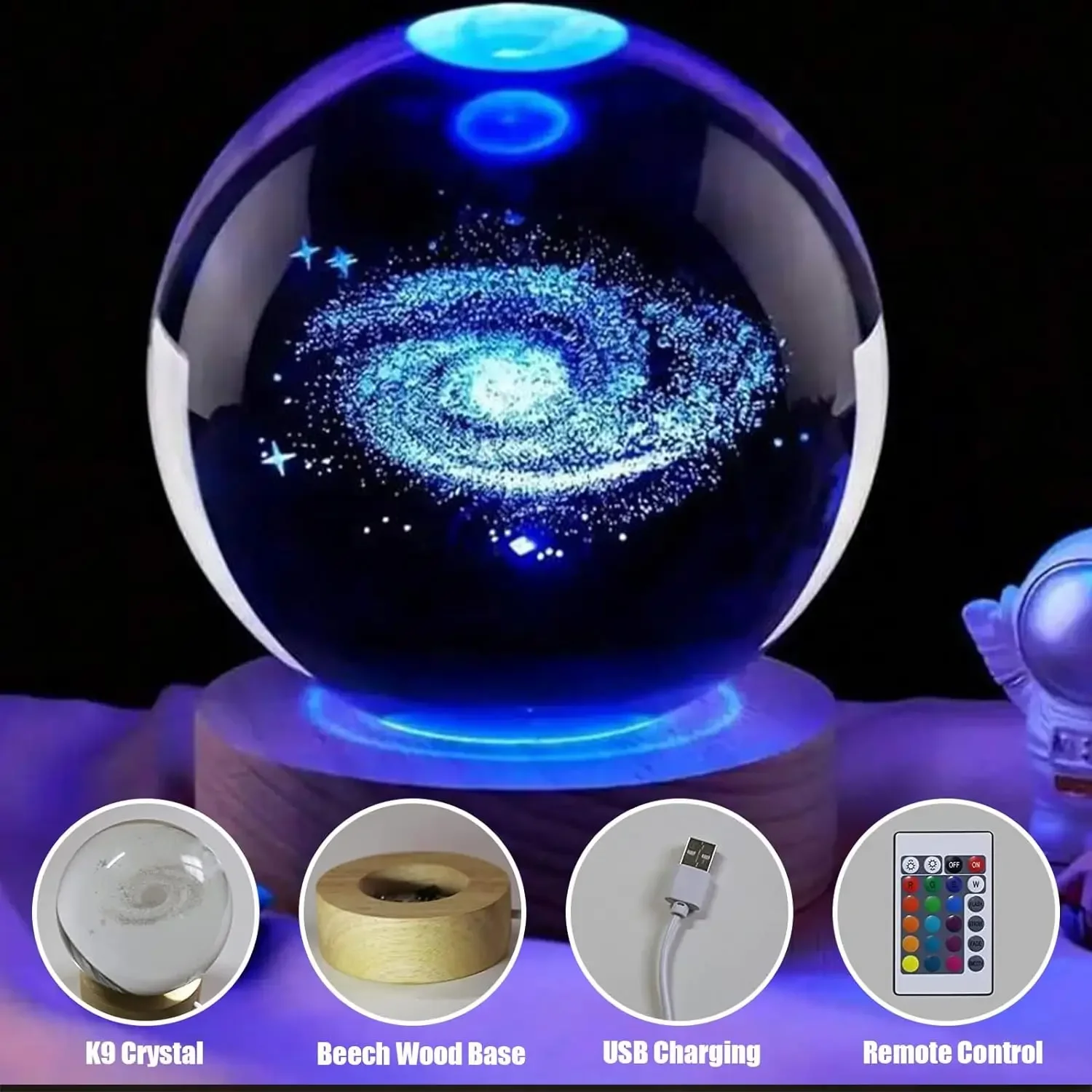 3D Moon Crystal Ball Lamp Night Light with Wooden Base 16 Colors Changing Light Dimmable Remote Control Desk lamp Gift