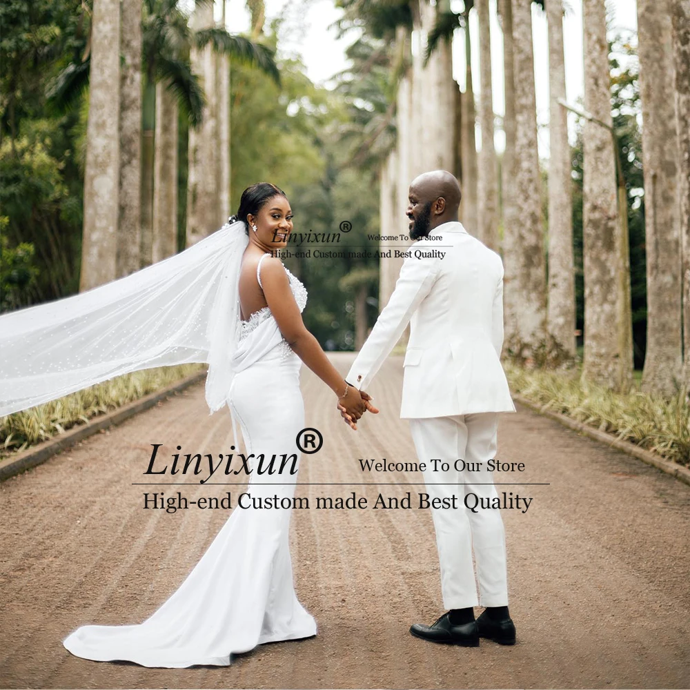 Robes de mariée élégantes à perles africaines, bretelles Spaghetti, style sirène, personnalisées, sans manches, 2025