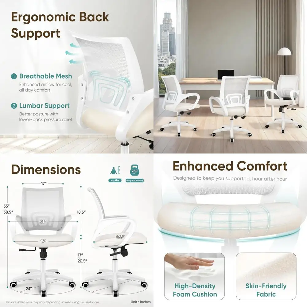 

Эргономичное компьютерное кресло с сетчатой спинкой средней высоты, регулируемой поясничной поддержкой, на колесиках, для дома и офиса (Ivo)