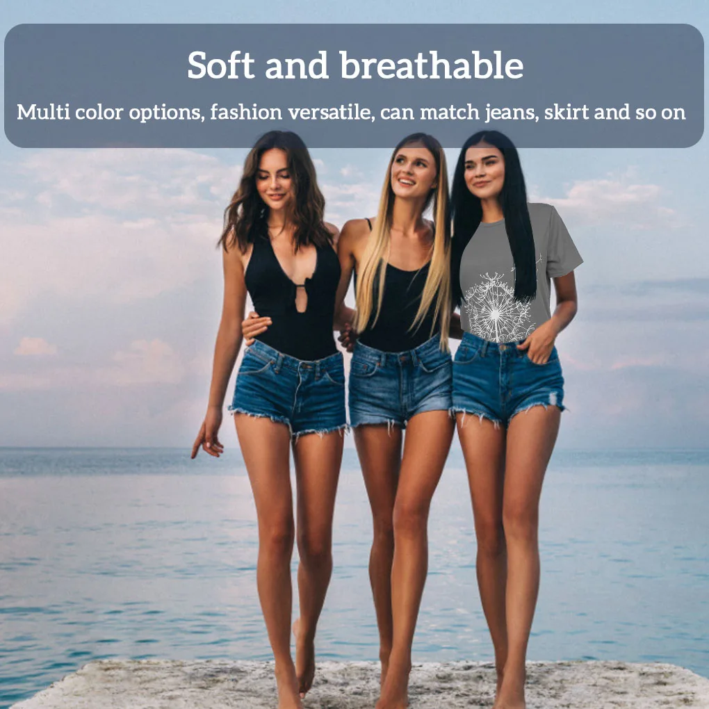 เสื้อเชิ้ตผู้หญิง แขนสั้น เสื้อยืดลายดอกแดนดิไลออน เสื้อผ้า ใส่ได้ทุกวัน สีแดง S