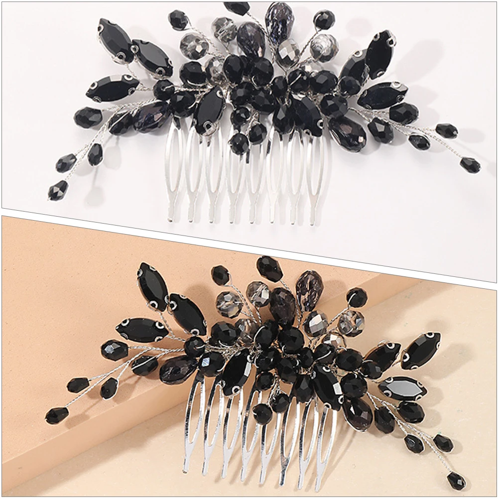 

Black Crystal Hair Comb Rhinestone Wedding Bridal Accessories Gold Color Hairstyles Bride Party Women Decorative Side Combs