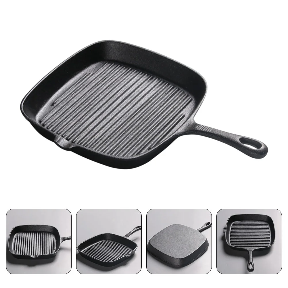 

Square Frying Pan Steak Skillet Flat Non Stick Striped Non-stick Iron Cast Griddle