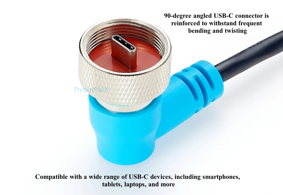 Robustes wasserdichtes USB-C-Kabel 90 Grad rechtwinkliges, robustes IP67-Typ-C-Stecker auf C-Stecker 90-Grad-Winkel-USB-C-Kabel – Detail 4