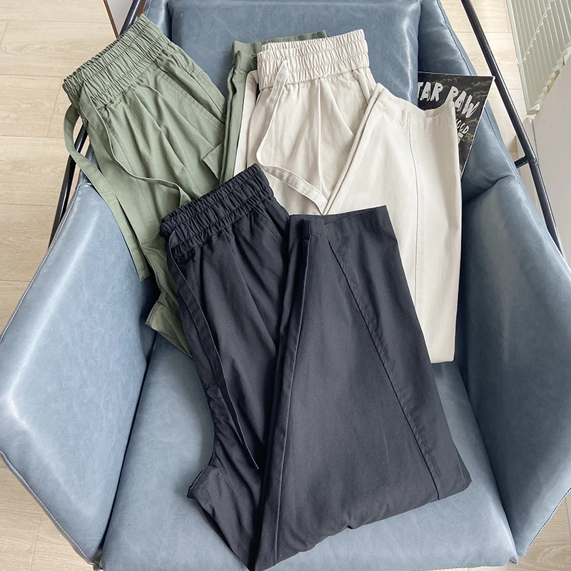 

Мужские повседневные брюки прямого кроя для похудения, модные городские летние брюки в американском стиле, универсальные рабочие брюки длиной 7/8