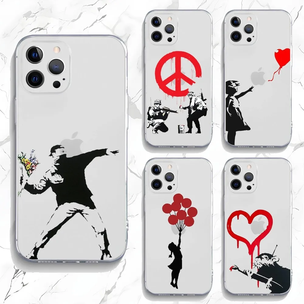 

Graffiti Artist Banksy Phone Case For iPhone 16,15,14,13,12,11 Plus,Pro,Max,XR,XS,X,7,8 Plus,SE,Mini Transparent Silicone Soft