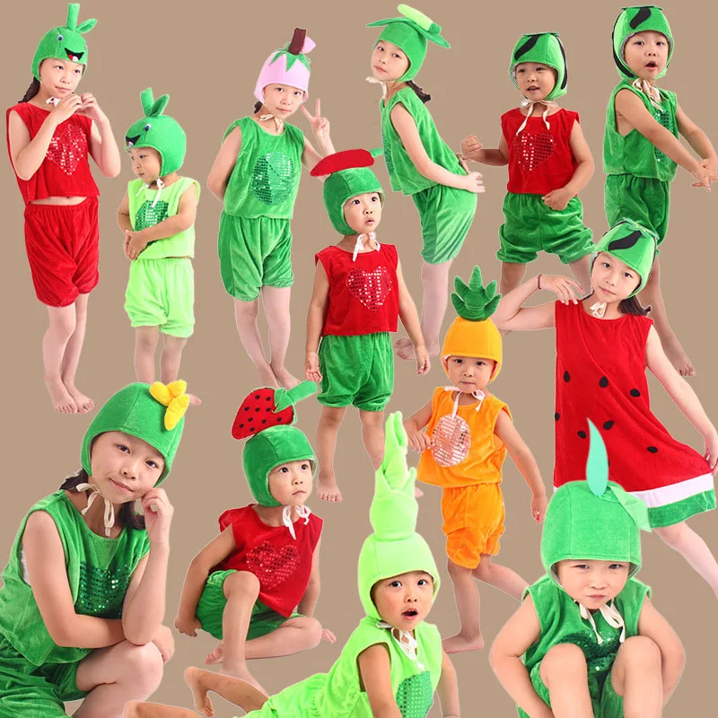 Children Boy Girls Kids' Fruits Vegetables Costume Kit Outfit Dress Up Accessories Multi Type