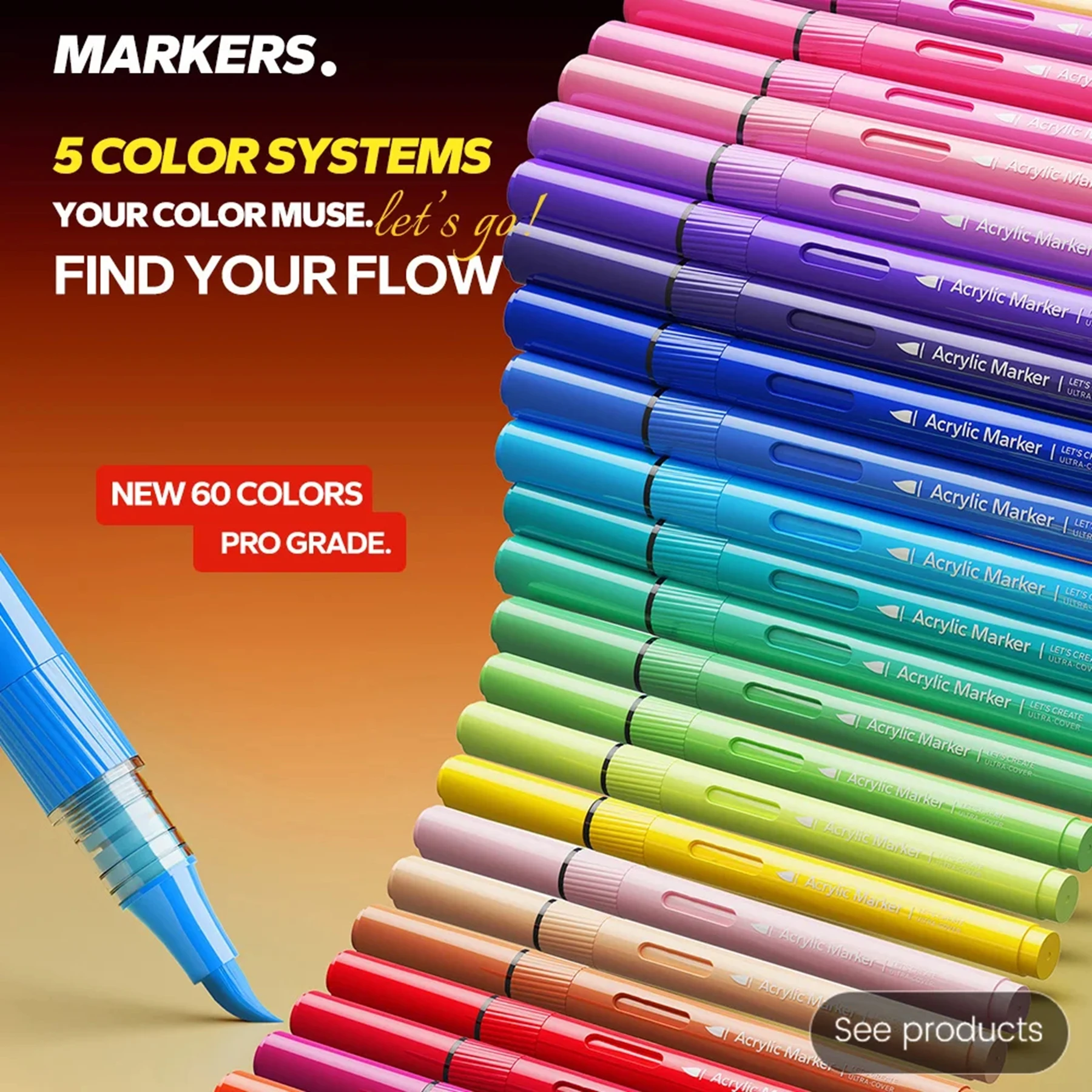 

Pro Color Series Acrylic Markers Set, Brush Tip Acrylic Painter marker for Coloring,Art Supplies for Artists