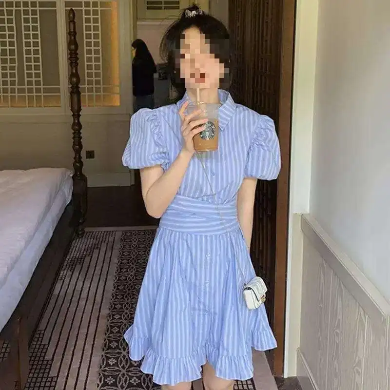 ผู้หญิงคอลาย irt Dr Fre ฤดูร้อนใหม่เอวสูง ort Sve ดอกไม้ Hemline เส้นใยโพลีเอสเตอร์ชิ้นเดียว