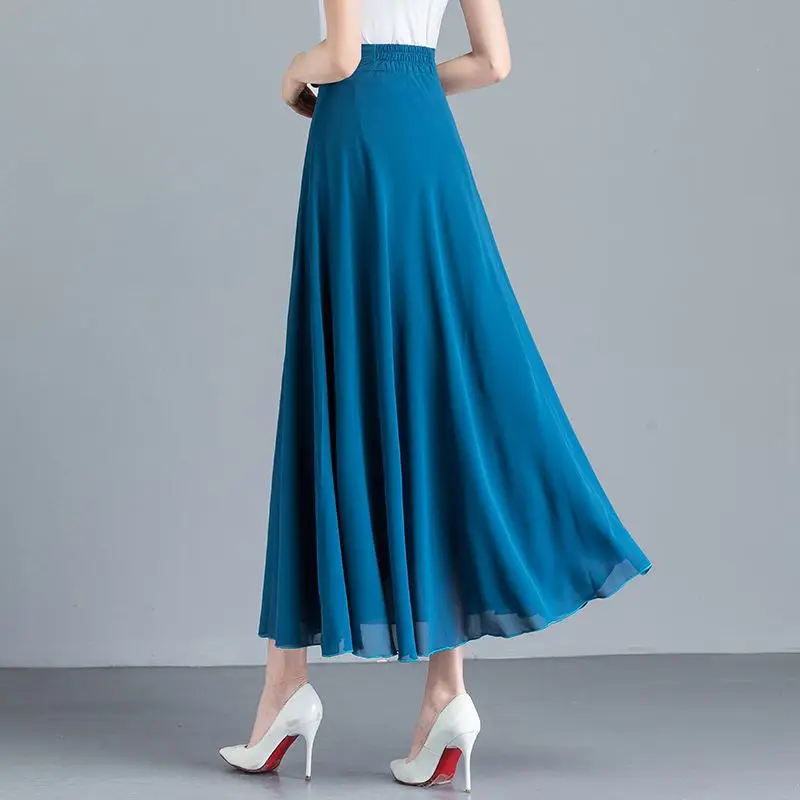 

Elegant Vintage Women Chiffon Long Skirt Koreon Spring Summer Office Lady All-match Fashion High Waist Slim Casual Midi Skirts